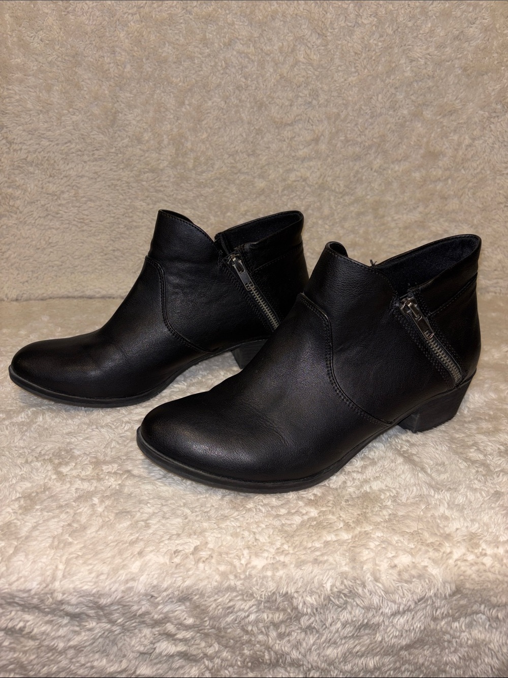 Black Women's Ankle Booties with Side Zippers